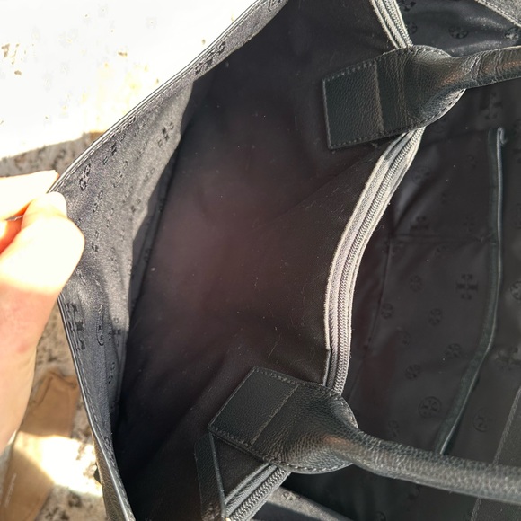 Tory Burch Black Leather & Canvas Double-Compartment Tote - Picture 4 of 5